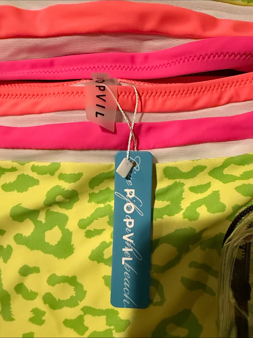 Neon Lime Animal-Print Bikini with Pink Stripe Accents - Picture 2 of 5